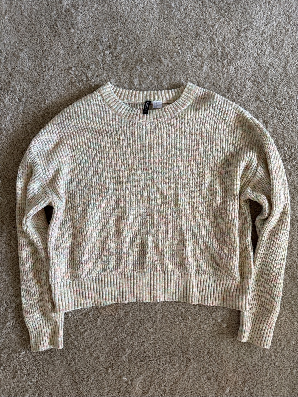 H&M Cream Speckled Ribbed Crewneck Sweater